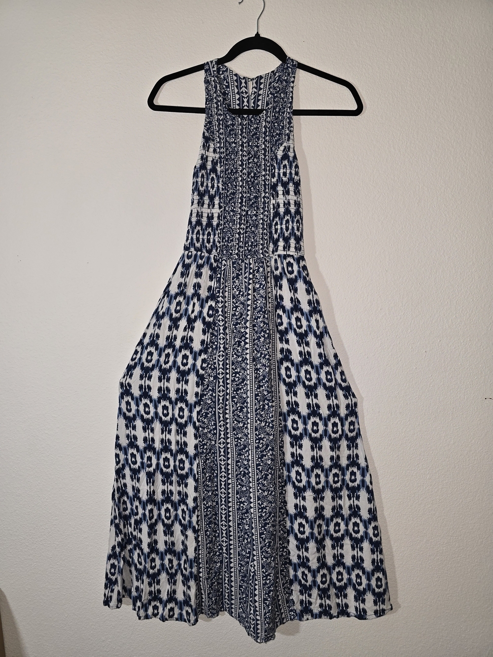 Japna Navy & White Printed Racerback Maxi Dress